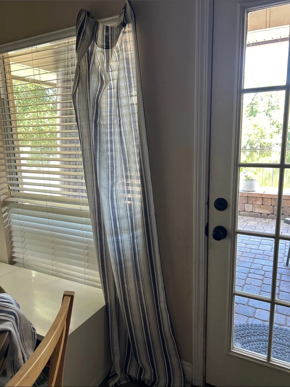 Source Unknown Navy and White Striped Curtain Panel